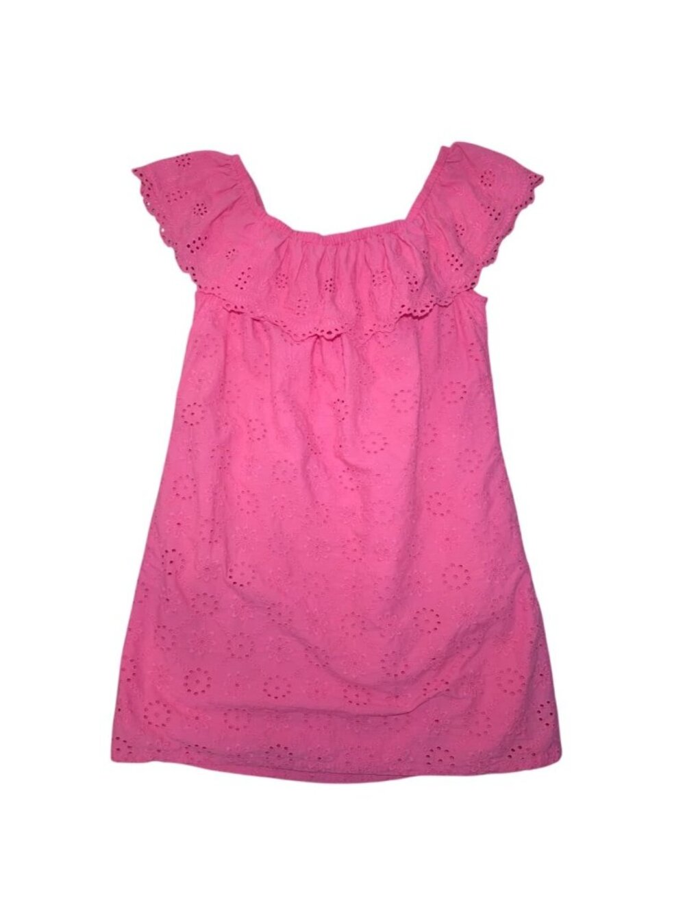 Tommy Bahama Coral Pink Eyelet Ruffle Dress Organic Cotton Medium Pockets